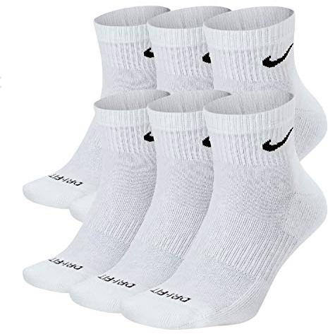 NIKE Plus Cushion Socks (6-Pair) (M (Men's 6-8 / Women's 6-10), Ankle(Quarter) White)