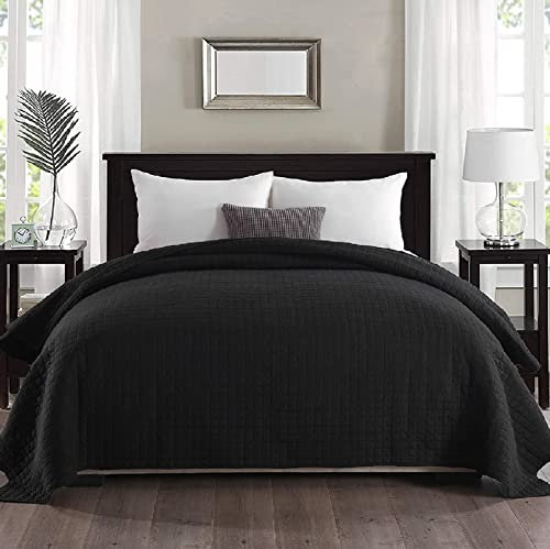 WOLTU Tagesdecke Bettüberwurf 240x260cm Schwarz, Bedspreads 360GSM Patchwork Wendedesign Kariert, Schlafzimmer Tagesdecken doppelbett, Steppdecke unterfüttert und gesteppt