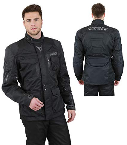Nerve Shop Motorradjacke -L Rider- Sommer Winter Motorrad Roller Jacke Protektorenjacke Textil Herren Wasserdicht mit Protektoren - Schwarz - 4XL-XXXXL