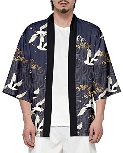 Camicia Kimono T Shirt Uomo Maniche 3/4 Cardigan Giacca Top Casual Camicetta Vintage Elegante Estiva Coppia
