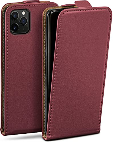moex Flip Case für iPhone 11 Pro Hülle klappbar mit 360 Grad Schutz, Handyhülle mit Displayschutz, PU Leder Handytasche Lederhülle, Flip Case Cover Klapphülle, Weinrot