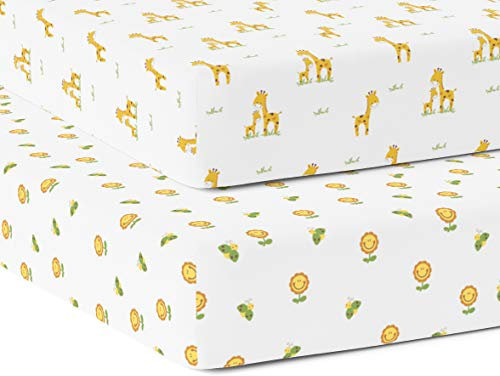 TWC Spannbettlaken für Babybetten 120x60x15 cm [Matratze Nicht im Lieferumfang enthalten] Reine Bio-Baumwolle | Superweicher, atmungsaktiver Twill-Stoff für Kleinkinder - Giraffe und Blume