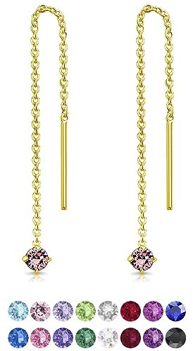 Orecchini Pendenti Donna Argento 925 Placcati Oro 24K con Cristalli Rosa - Orecchini Lunghi con Catenella e Brillantini Rosa Punto Luce - Pendenti Classici Eleganti Ipoallergenici
