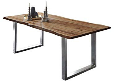 SAM Esstisch ULM 120x80 cm Akazie Natur Baumkante U-Gestell Edelstahl