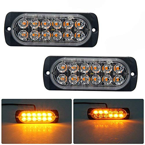 Riloer Luci stroboscopiche di emergenza per camion, auto da recupero, barra luminosa a 12 LED, arancione lampeggiante, guasto alla griglia 12/24V, confezione da 4