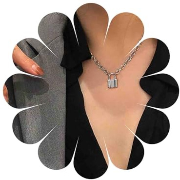 Yienate Punk Lock Necklace Chain Silver Dainty Padlock Pendant Fashion Statement Charm Necklace Minimalist Jewelry for Women and Girls