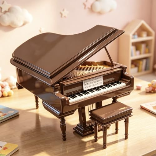 SHTWX Klavierspieluhr mit Bank und schwarzem Etui Spieluhr Geschenk für Weihnachten/Geburtstag/Valentinstag, Melodie für Elise