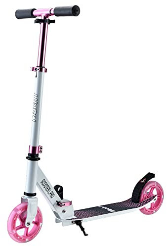 Mach1 Kick Scooter ALU City Roller Tretroller Große 145mm LED Leuchtrollen/Reifen Kinderroller klappbar Kickscooter (L Weiß Pink)