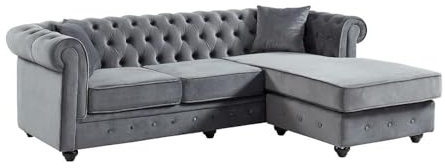 Vente-unique - Divano angolare chesterfield reversibile in velluto Antracite - TOLEDO