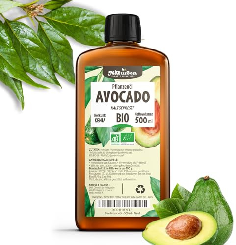 Avocadoöl Bio 500 ml - 100% Bio, Rein, Natürlich & Kaltgepresst, Avocado Oil zum Braten Grillen und als Würzöl oder Marinieren