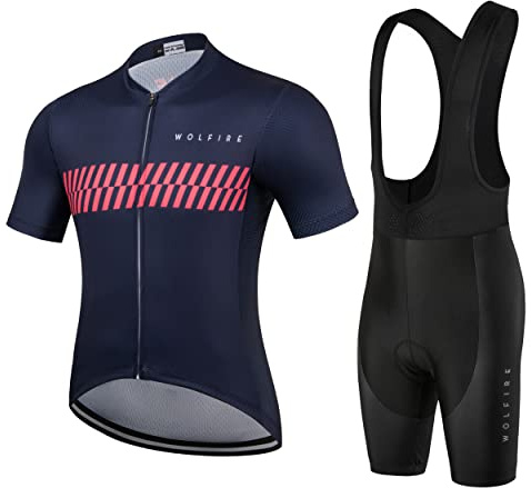 WOLFIRE Cykelkläder för män med Gel Pad Bib, MTB sommartröja och bodysuit, Marinblå, M