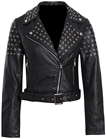 Brando Damen Motorradjacke aus echtem Leder, Schwarz, Echtleder - Lederjacke, 46