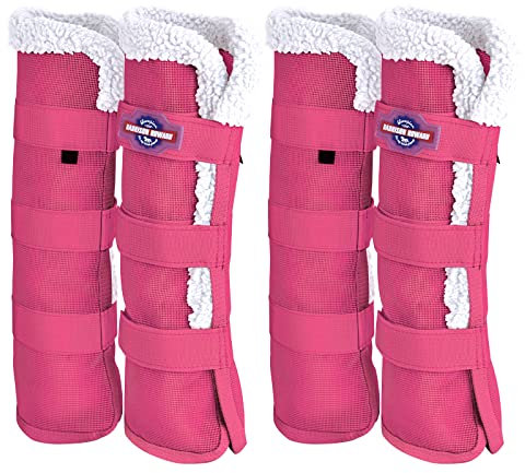 Harrison Howard Horse Fly Boots Summer Protection with Fleece Trim to Eliminate Rubbing Comfortable and Ventilating Mesh Leg Guards Set of 4 Magenta M