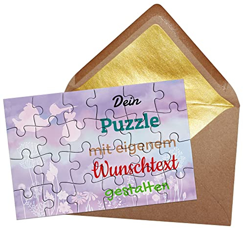 Puzzle selbst gestalten mit Text - 24 Teile Puzzle Personalisieren mit Wunschtext, inkl. Briefumschlag mit Gold-Inlay | Hintergrund Babystorch
