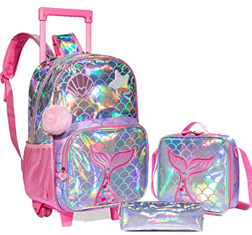 Meerjungfrau schulranzen mit rollen 1 klasse, Rucksack mit Rollen, Trolley Rucksack, Kinder Trolley Schultasche mit Rollen Rucksack Schultrolley Rucksäcke Kinder Schulrucksack Schulranzen mit Rollen