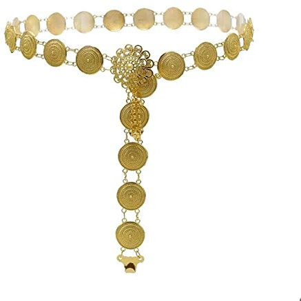 Dsnyu Kettengürtel Silber Vintage, Kettengürtel Taille Gold Glocke Elegant Frauen Waist Chain für Kleid 111cm