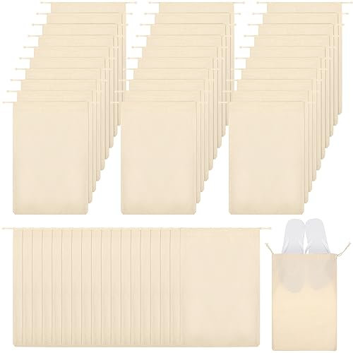 Hillban Schuhtasche für Reisen, Aufbewahrung, staubdicht, Baumwolle, Kordelzug, atmungsaktiv, für Reisen, Zuhause, Speisekammer, Zubehör, Beige, 10 x 15 Inch