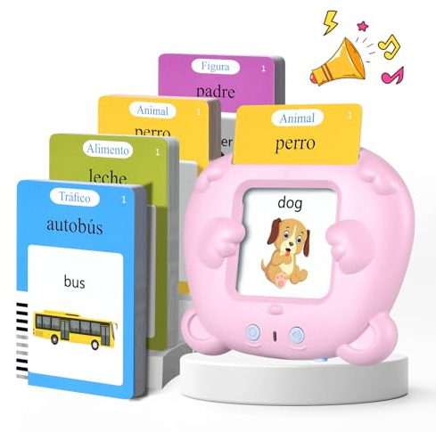 Tarjetas Flash Parlantes Tarjeta Flash Parlante Juguetes Educativos Niños para 2 3 4 5 6 Años Flash Parlantes Juguetes de Aprendizaje Tarjetas Parlantes Talking Flash Card (Español Rosa)