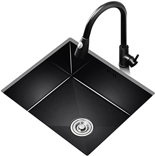 Küchenspülen Einzelbecken-Barvorbereitungsspüle aus Edelstahl mit Wasserhahn und Abfluss Modernes schwarzes Wohnmobil-Waschbecken zur Verwendung in Innen- und Außenküchen (Farbe: Schwarz, Gr