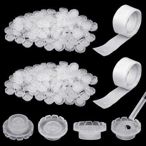 Lash Glue Cups, 200 PCS Round Shaped Lash Glue Holder Plastic Glue Rings Lash Fan Blossom Cups Lash Extension Supplies with 2 Rolls Point Glue