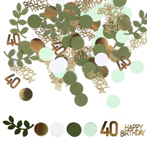 Konfetti Grün Gold, 400 Stück Verlobungsfeier Tischdekoration, Love Thema Party Konfetti Grün Tischstreuer für Party Geburtstag Hochzeit Kinderzimmer Tischplatte Papierfetzen (40 Geburtstag)