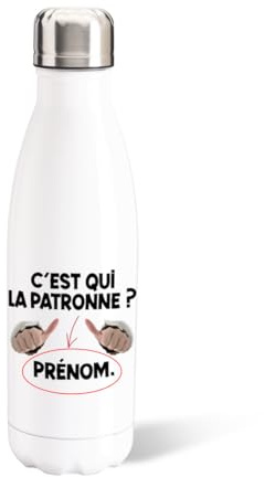 Bouteille d’Eau 500ml Aluminium Patronne Gourde Réutilisable Ecologique Personnalisable Prénom. Idée Cadeau Original Humour pour Homme Femme Collègue pour Sport Voyage Bureau Anniversaire Noël