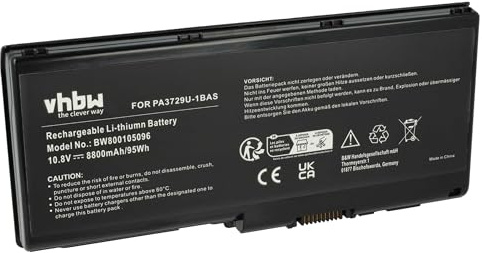 vhbw Akku kompatibel mit Toshiba Satellite P500-1DW | P500-1DX, P500-BT2G22, P500-1DZ, P500-1F8 Notebook (8800 mAh, 10,8 V, Li-Ion)