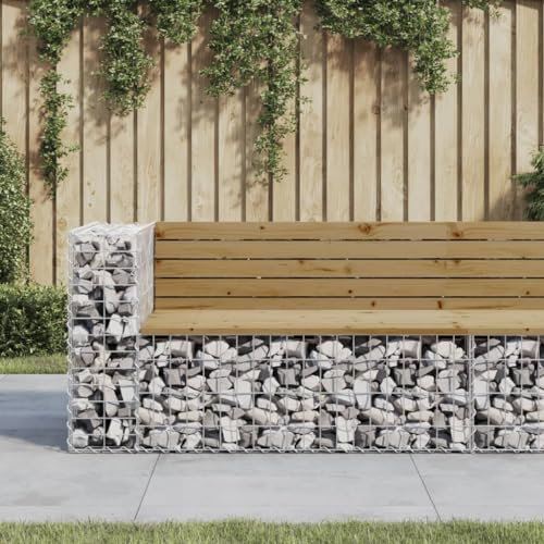 Homgoday Garden Bench Gabion Design Impregnated Pine Wood 122 x 71 x 65.5 cm, Seat Chair Armchair Furniture Furniture Sun Lounger Terrace Patio Balcony Outdoor Decoration