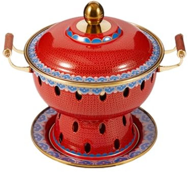 VIDECOR Einzelne Person, Kleiner Kupfertopf, Alter Pekinger Kleiner Dicker Kuh-Hot Pot, Chinesischer Traditioneller Cloisonné-Hot Pot, Kommerzieller Alkoholanteil, Roter Kupfer-Hot Pot,Z