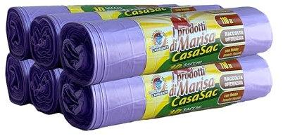 CSC - Sacchetti Spazzatura 110L con Laccetti, 60 Pz, Sacchi Spazzatura Grandi per Raccolta Differenziata Esterno e Interno, Sacchi Spazzatura 70x110 cm Antiforo - Buste Spazzatura 6 Rotoli, Viola