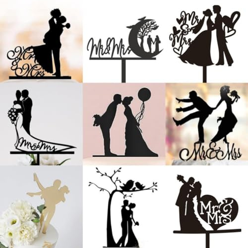 Guoguonb 9 Stück Hochzeit Tortendeko Acryl Kuchen Cake Topper Wedding Tortenstecker Herz Cupcake Glitter Deko Mr Mrs Kuchenaufsätze für Wedding Gift Hochzeitstorte Engagement Topper