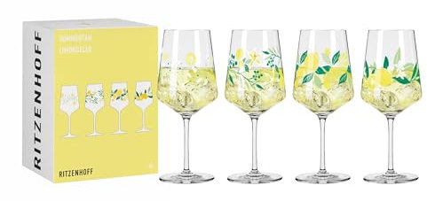 RITZENHOFF 6041004 Lot de verres à apéritif 500 ml – Série Sommertau – pour spritz ou Schorle – Motif citron – Fabriqué en Allemagne – Vert, jaune, violet