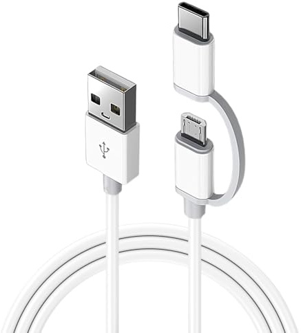 2 In 1 USB C Charger Cord Cable 1M Fast Charging Cable Charger Power Adapter Supply USB Type C Micro USB Extension Cord for Home Security Cameras or Devices Tablets Smartphones Controller (White)
