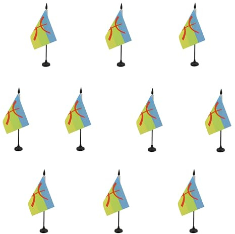 AZ FLAG - Set med 10 Kabylie bordsflagga - 15 x 10 cm - 10 mini Kabyle-flaggor - Algeriet Berber kontor 100 % polyester med 25 cm skaft och svart plastbas