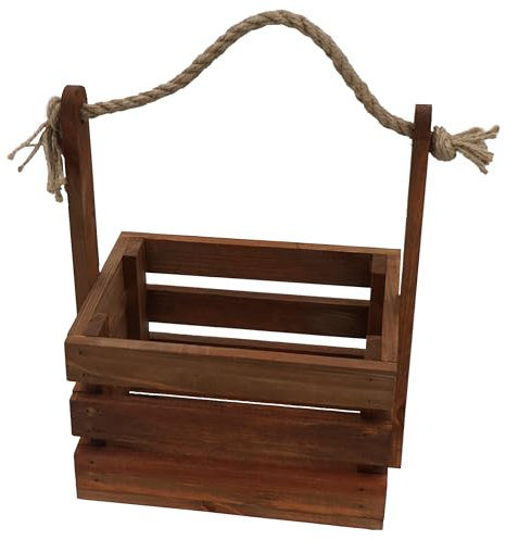 HRB Holzkiste für Flaschen, 28 x 20 x 32 cm, mit Vintage-Seil, ideal als Dekoelement oder Geschenkkorb, Männerhandtasche