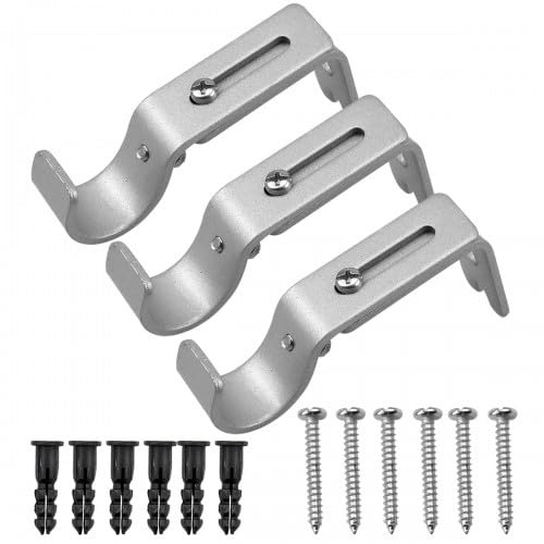3 Stücke Verstellbare Gardinenstangen Halterung, Metall Wandhalterungen für Vorhangstangen Edelstahl Vorhang Halter Gardinenstangenhalter Vorhangzubehör mit Schrauben Silber für Schlafzimmer Zuhause