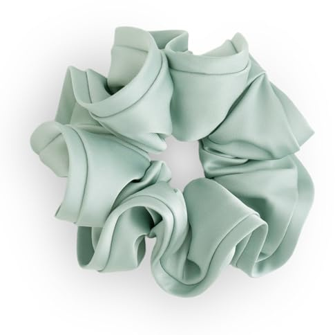 SXQLYH Haargummis Scrunchies Satin für Damen,Zopfgummi,Dreidimensionales Styling-Haargummi Weich Elastisch Skrunschis Groß,Damen Pferdeschwanzhalter Haarband Für Frauen Dickes Langes Haar (Grün)