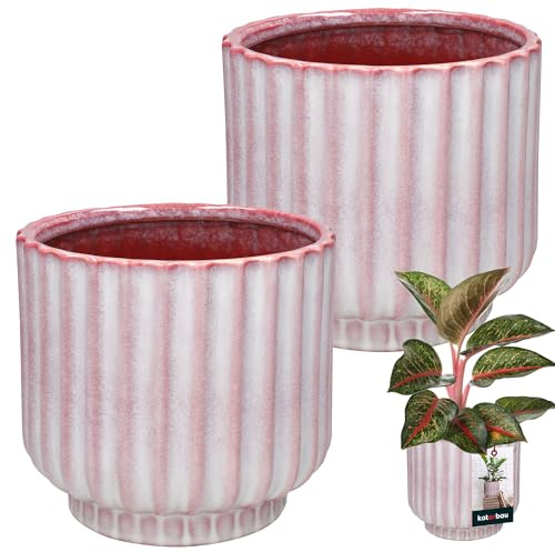 KOTARBAU® Blumentopf Rosa Keramik Rund ⌀ 13 cm Höhe 14 cm Glasiert 2 St. Groß Übertopf Pflanztopf Pflanzkübel