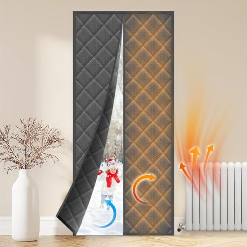 Magnetic Thermal Insulated Door Curtain,Pefitqap Oxford Cloth Door Covers with 220g Thicken Cotton and 4cm Top & Side Velcro to Keep Warm in Winter,Durable Windproof Soundproof Door Curtains 80x200 cm