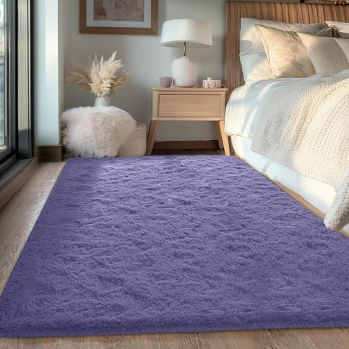 Kuscheliger Hochflor-Teppich für Wohnzimmer Schlafzimmer|Lila 150x240cm | FVVRAX Shaggy Teppich – Weicher Hochflor Teppich mit Anti-Rutsch-Unterseite | Kuscheliger Teppich für Kinder & Haustiere