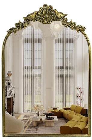 Oujchenghome Antique Baroque Vintage Vanity Mirror 22x15Inch, Gold with Ornate Antique Frame, Arched Vintage Wall Mirror for Living Room, Fireplace, Entryway