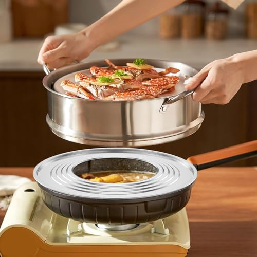 2 Pcs Bamboo Steamer, Ring Stainless Steel Steaming Ring Multifunctional Dumpling Steamer Adapter for Kitchen Bakery Restaurant