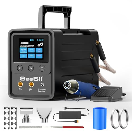 SEESII Poste à souder par points pour batteries avec condensateurs : 10080 W soudeuse sans fil avec kit pistolet à air chaud, spot Welder pour bandes nickelées de 0,1 à 0,5 mm, transmission 999 pour