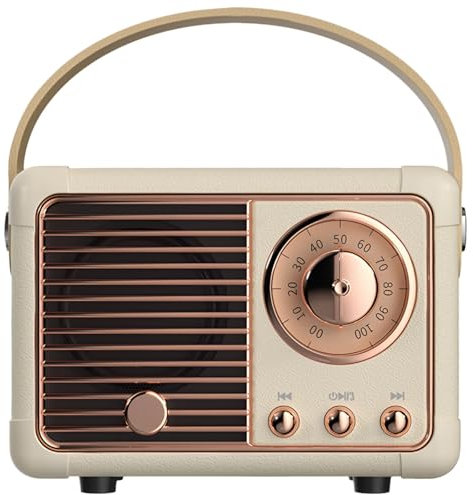 Altavoz retro blanco, mini radio inalámbrica para escritorio, dormitorio, oficina y uso en fiestas