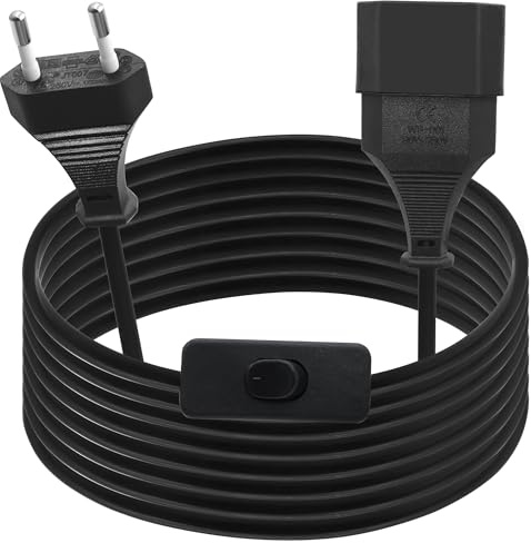 LANMINGLEL Câble D'extension Euro, Rallonge d'alimentation Euro,Câble d'extension Court Prise de Type C Prise Euro sur Type C Euro, 2,5A 250V 0.75 mm² pour TV, Ordinateur (avec Interrupteur, 5M)