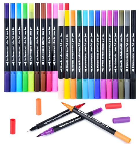 MIN CI 24 Farben Filzstifte Dicke und Dünne, Dual Brush Pen Set für Bemalen, Multimarker Pinselstifte Marker für Erwachsene, Filzstifte Aquarell Stifte für Ausmalen, DIY, Handlettering