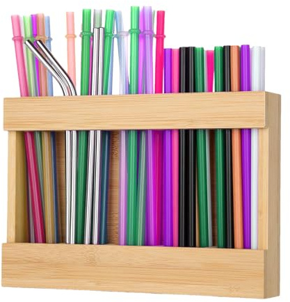 Kustimantu Dispenser di cannucce per bancone, contenitore in legno, per utensili da cucina, salvaspazio, per sala da pranzo, cassetto o tavolo