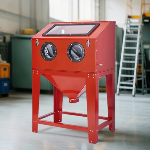 90 Gallon Sandblasting Cabinet 40-90PSI Sand Blasting Cabinet Heavy Duty Steel Sand Blaster with LED Lights Blasting Gun 4 Ceramic Nozzles for Paint Stain Rust Removal