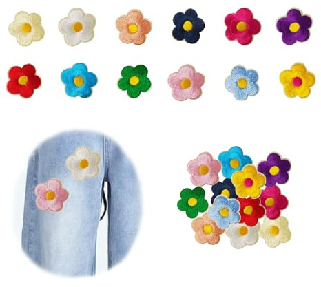 12 Stück Patches zum Aufbügeln, Bügelbilder für Textilien, Bestickte Flicken zum Aufbügeln, Blumen Aufnäher zum Aufbügeln, Bügelflicken Kinder für Kleidung, Jeans, Taschen, DIY Zubehör