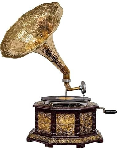 Gramophone Player - Antique Wooden Body, Plays Old Records, Auxiliary Connectivity, Includes Stylus